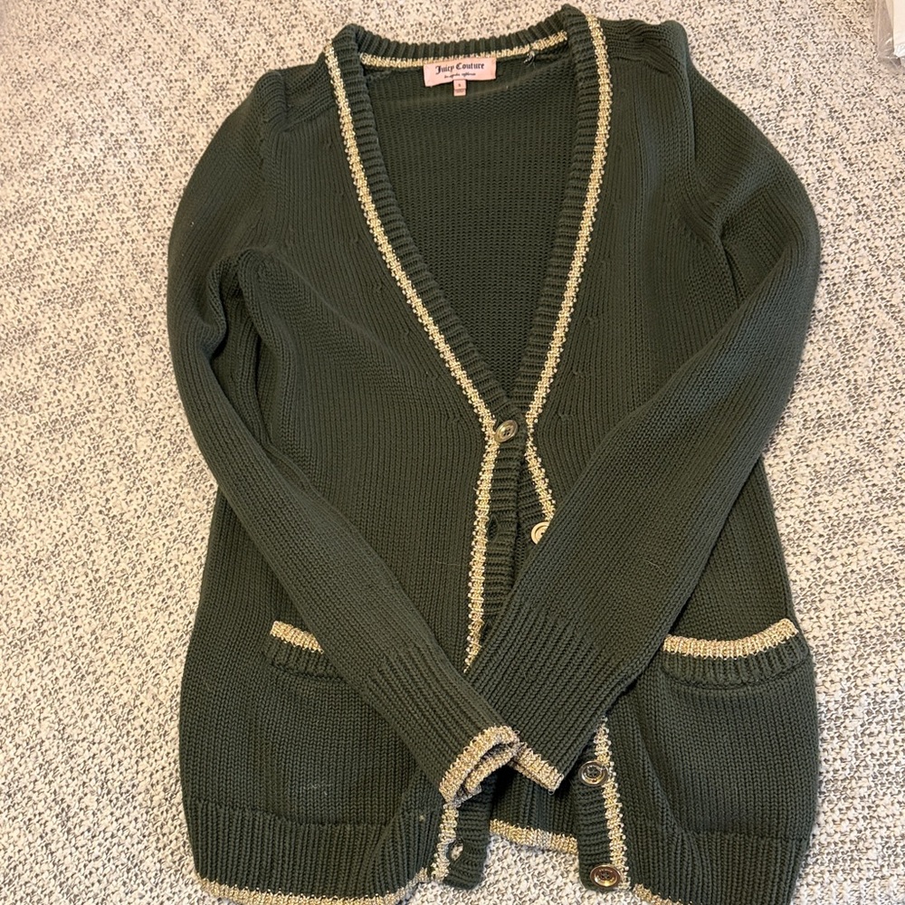Juicy Couture Dark Green Cardigan with Tan Trim